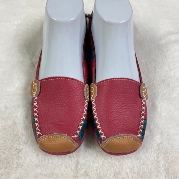 Women's Leather Loafers Bright Color‎ Casual Flower Printed Slip On Flats, EU 40 - Picture 2 of 12